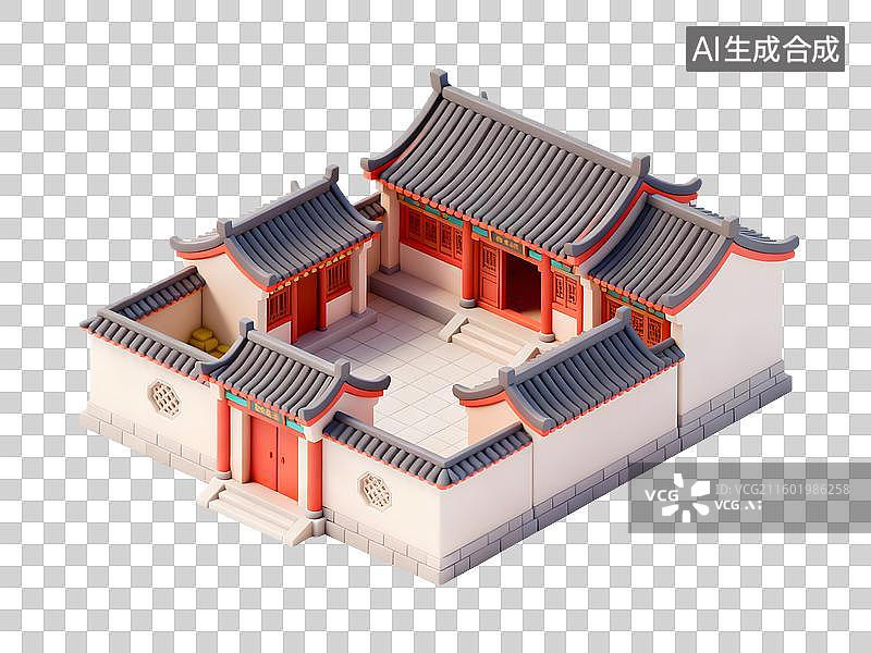 【AI数字艺术】传统中式四合院模型图片素材