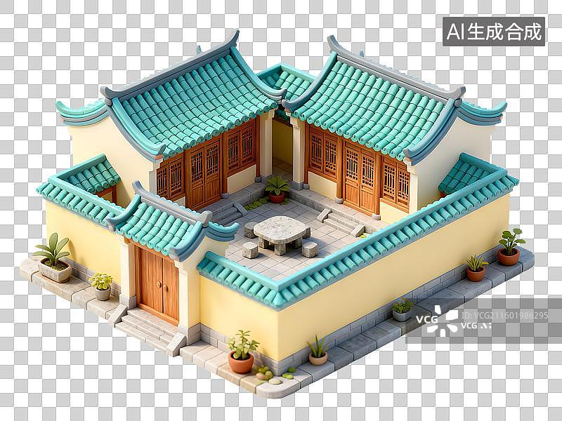 【AI数字艺术】中式庭院等距视图图片素材