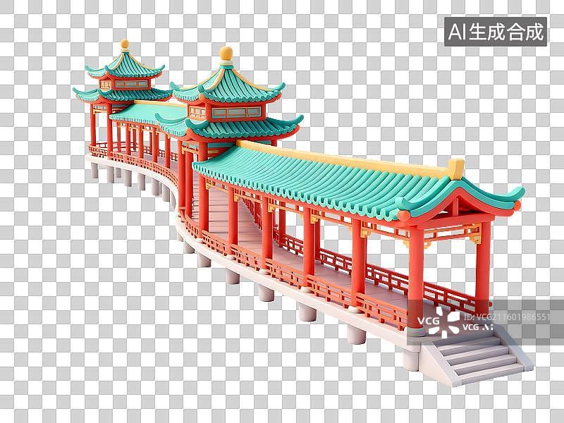 【AI数字艺术】传统中式风格的廊桥建筑图片素材