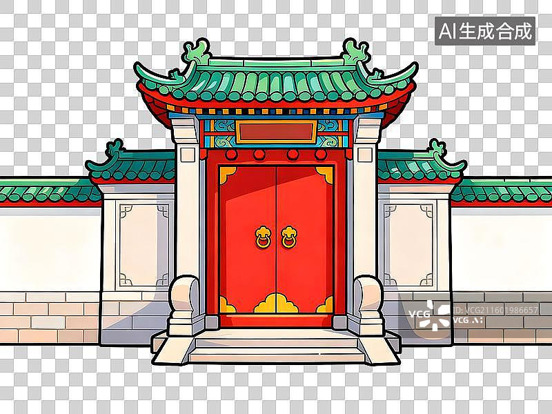 【AI数字艺术】传统中式风格的红色大门图片素材