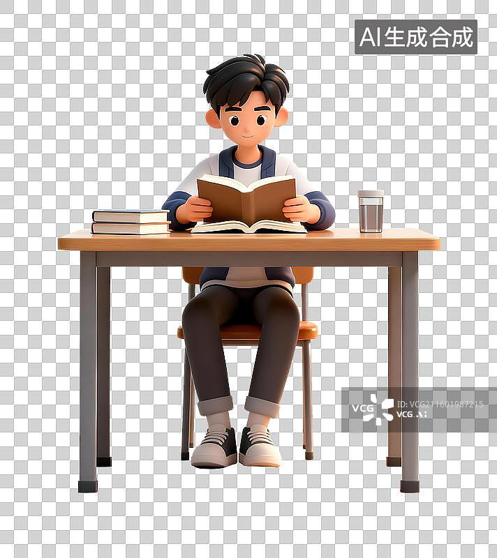 【AI数字艺术】年轻男子桌前专注读书图片素材