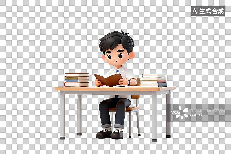 【AI数字艺术】男孩坐在桌前读书图片素材