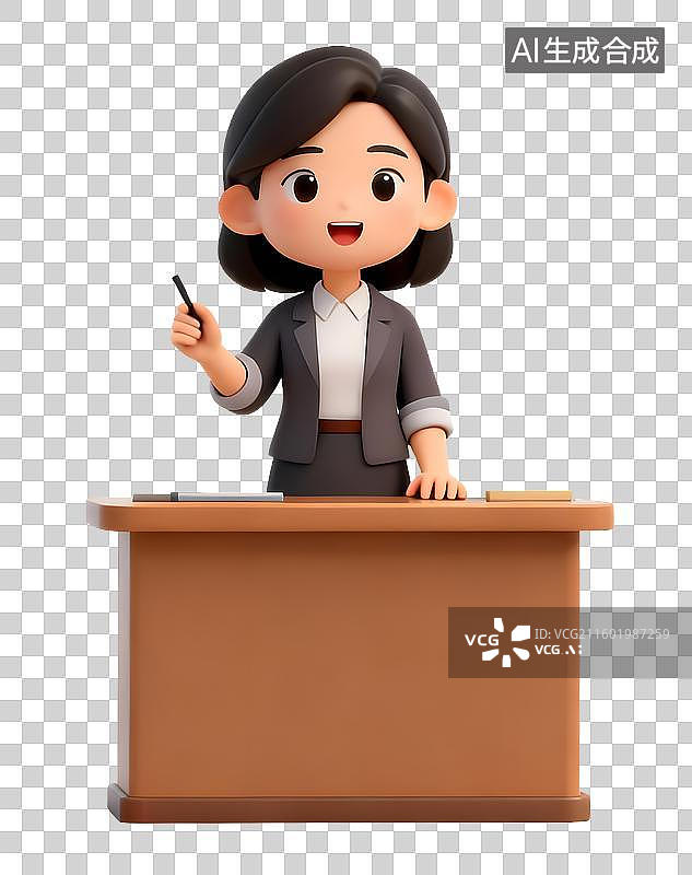 【AI数字艺术】卡通形象女教师站在讲台前图片素材