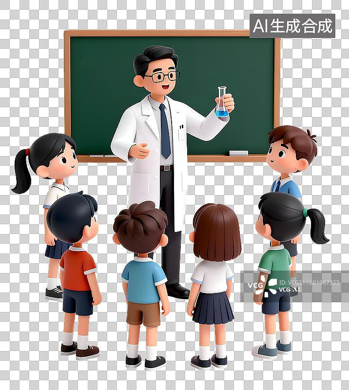 【AI数字艺术】科学老师给小学生演示实验图片素材