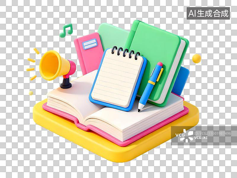 【AI数字艺术】教育用品包含笔记本钢笔和扩音器图片素材