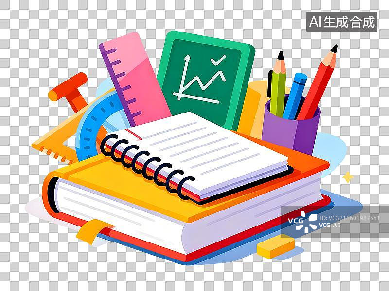 【AI数字艺术】丰富多彩的学习用品与书籍图片素材