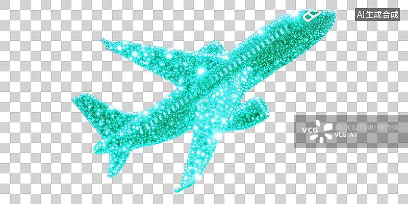 【AI数字艺术】飞机起飞抽象彩色粒子发光斑璀璨闪耀新年春节国庆节中秋节春运返乡回家复工航空公司广告免抠元素透明无背景图片素材