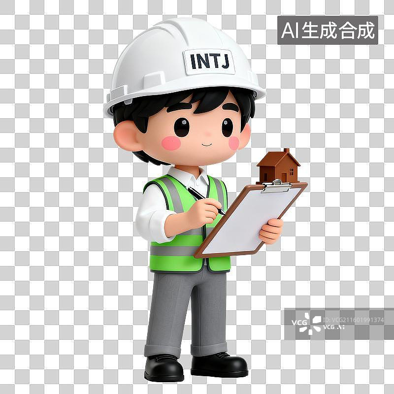 【AI数字艺术】MBTI十六型人格可爱风：3D卡通INTJ人格建筑师型图片素材