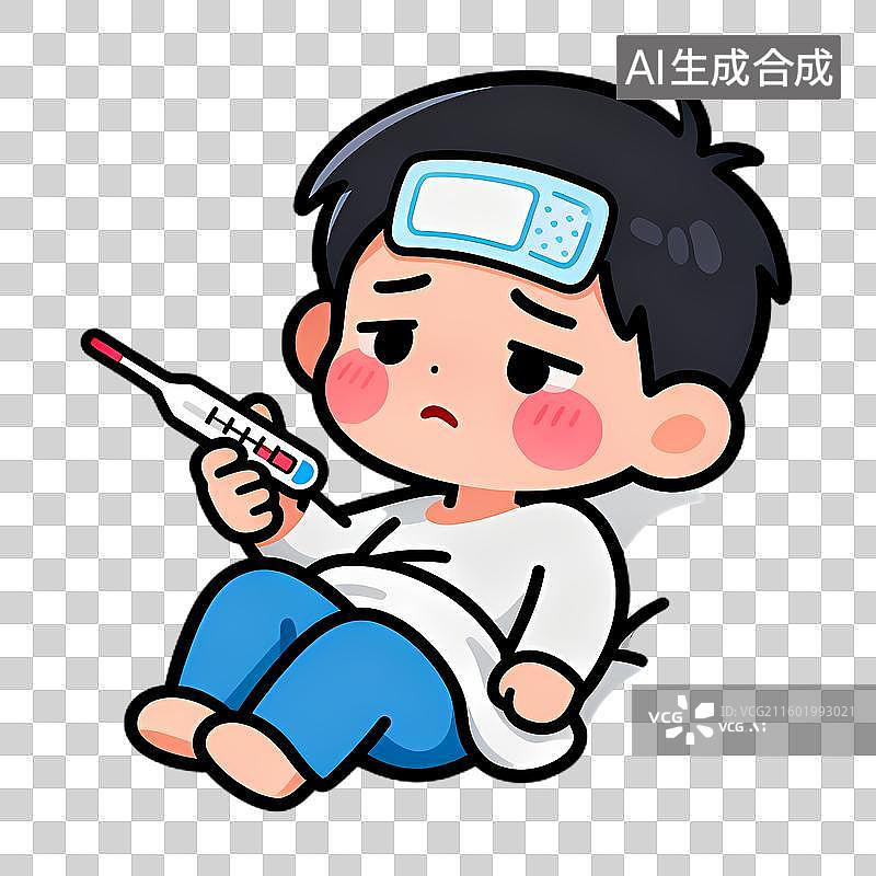 【AI数字艺术】生病发烧的小男孩图片素材