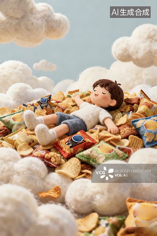 【AI数字艺术】男孩薯片零食王国儿童节场景图片素材