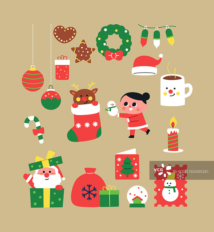 插画，圣诞节，圣诞装饰，设计元素，礼品套装图片素材