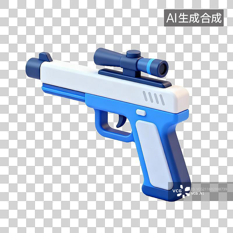 【AI数字艺术】蓝白配色带瞄准镜的玩具手枪图片素材