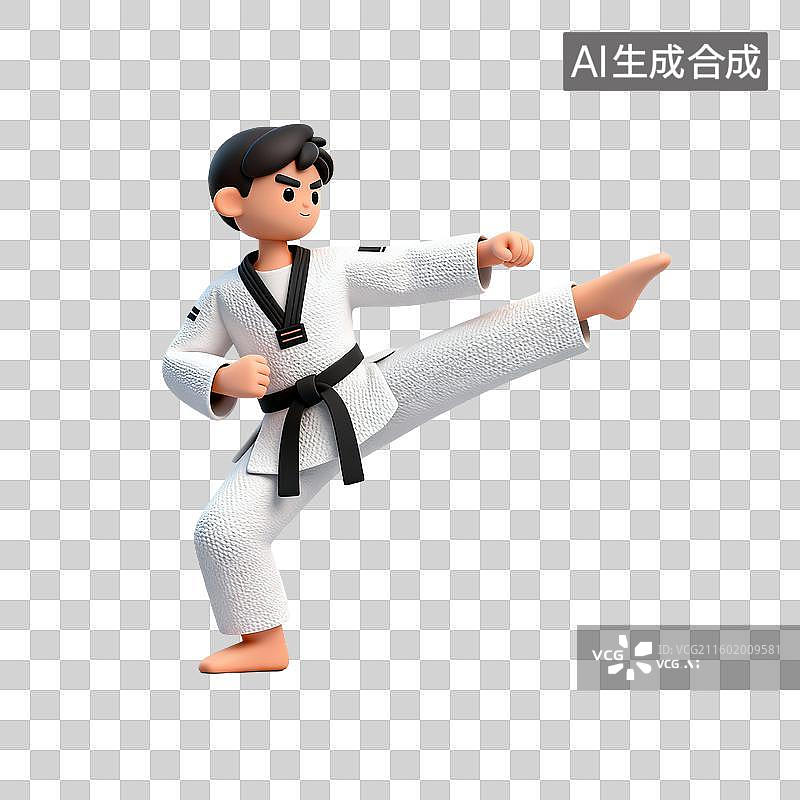 【AI数字艺术】一位身着跆拳道服的男子踢腿图片素材