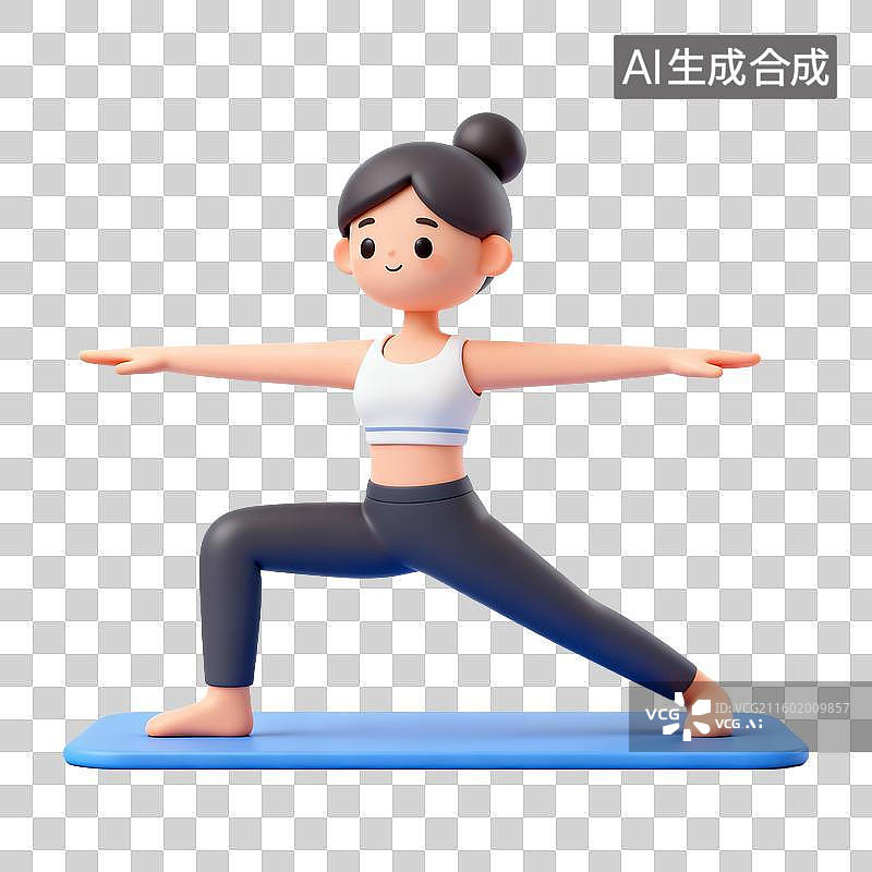 【AI数字艺术】卡通人物做瑜伽战士式图片素材