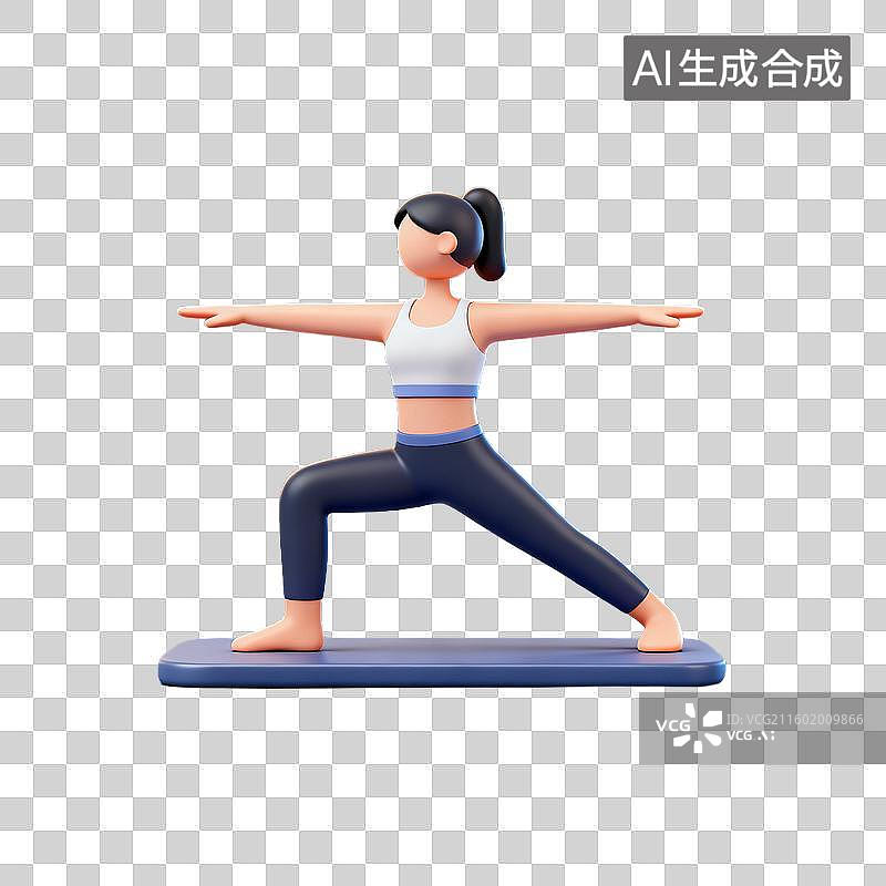 【AI数字艺术】女性做战士式瑜伽锻炼图片素材