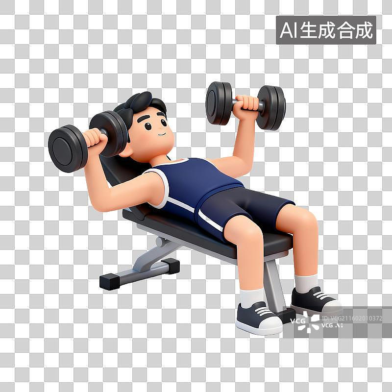 【AI数字艺术】男子躺卧进行哑铃卧推图片素材