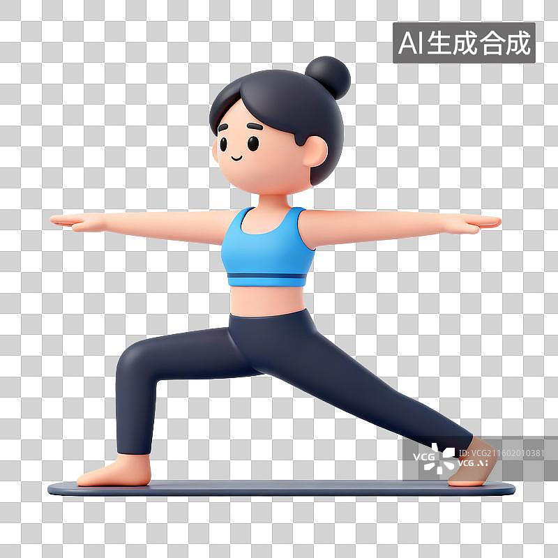 【AI数字艺术】卡通人物做瑜伽战士式图片素材