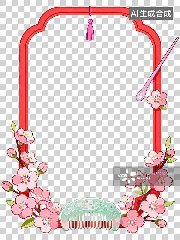 【AI数字艺术】中式国风梳妆元素装饰边框图片素材