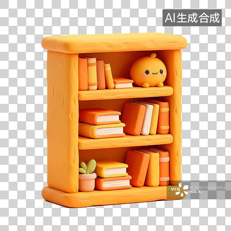 【AI数字艺术】可爱橙色书架及书籍等图片素材