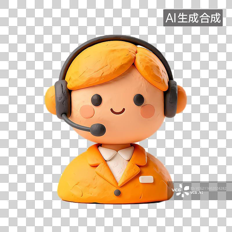 【AI数字艺术】戴着耳机的卡通客服人物图片素材