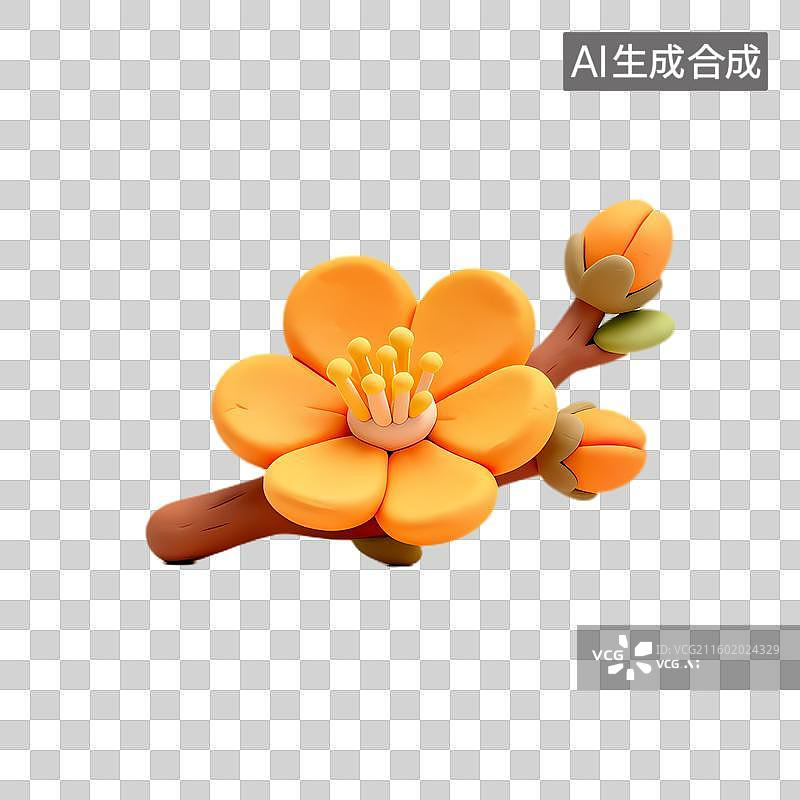 【AI数字艺术】彩色黏土制作的橙色花朵图片素材