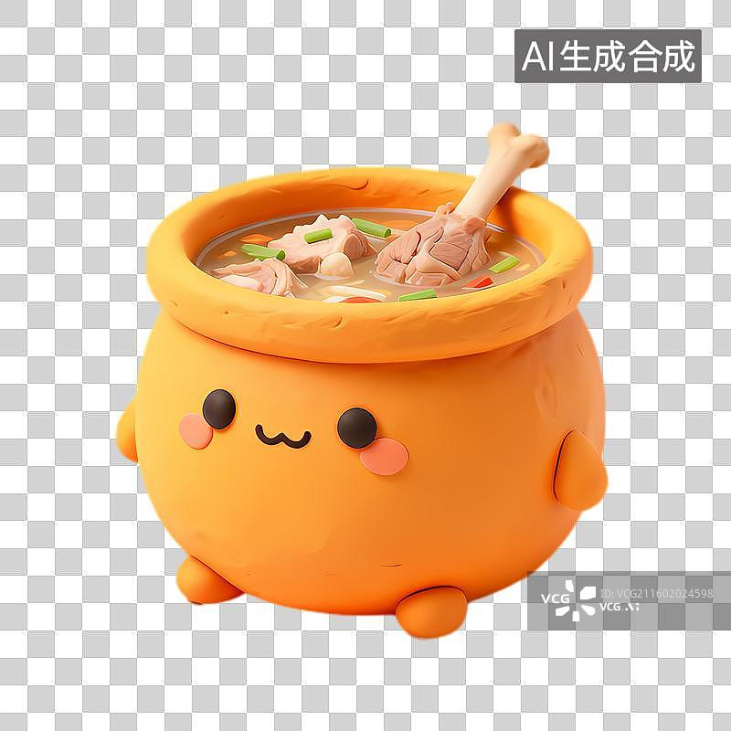 【AI数字艺术】可爱橙色带汤的卡通锅图片素材