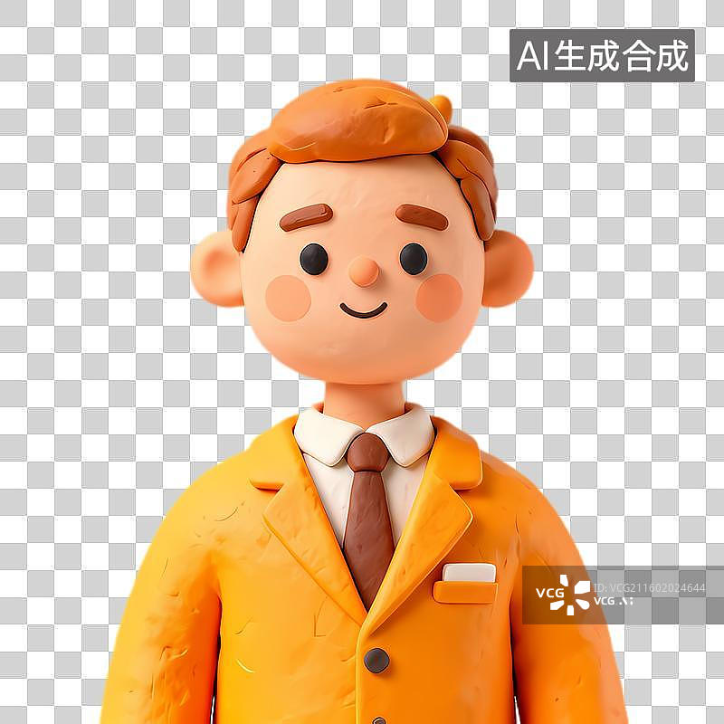 【AI数字艺术】穿着橙色西装面带微笑的卡通人物图片素材