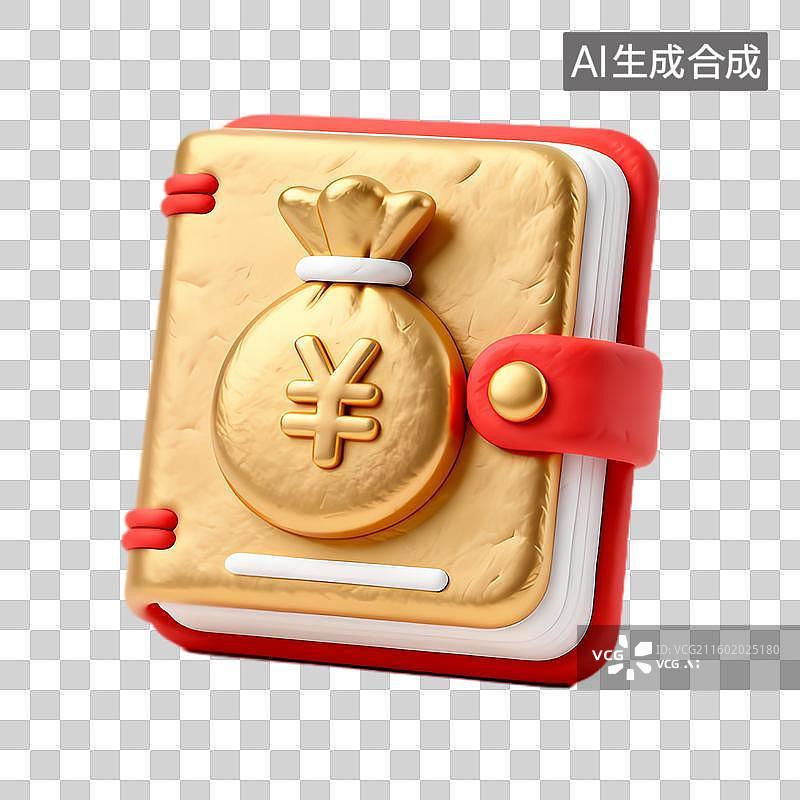 【AI数字艺术】金色钱袋图案的红色钱包图片素材