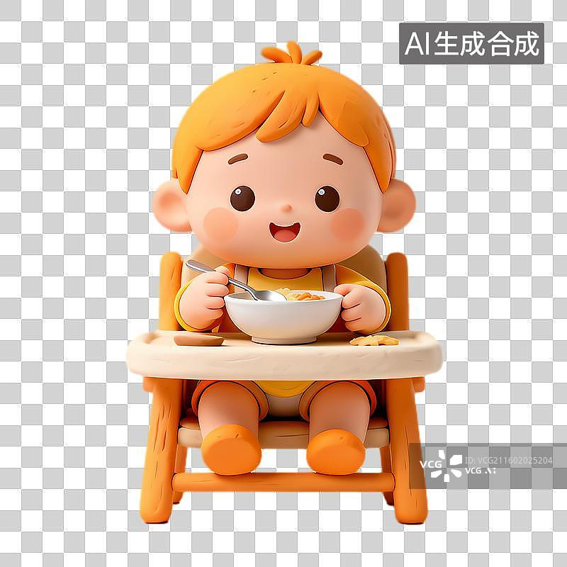 【AI数字艺术】可爱小孩坐在高脚椅进食图片素材