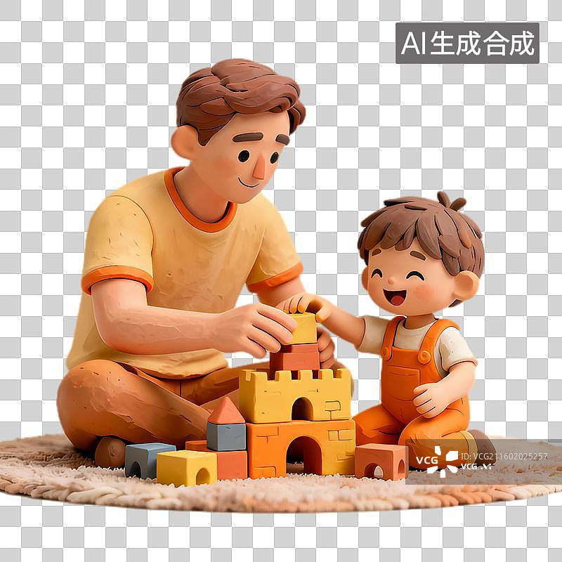 【AI数字艺术】父子开心玩积木场景图片素材