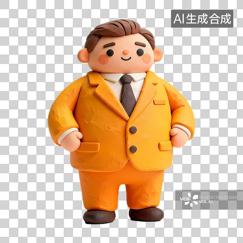 【AI数字艺术】穿着橙色西装的卡通快乐人物图片素材