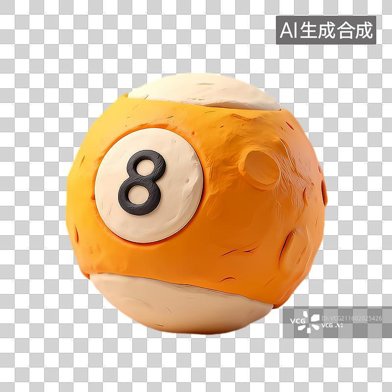【AI数字艺术】橙色纹理的三维八号台球图片素材