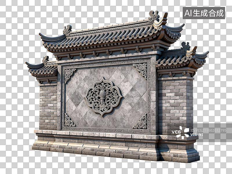 【AI数字艺术】中国传统石雕影壁古建筑免抠素材图片素材
