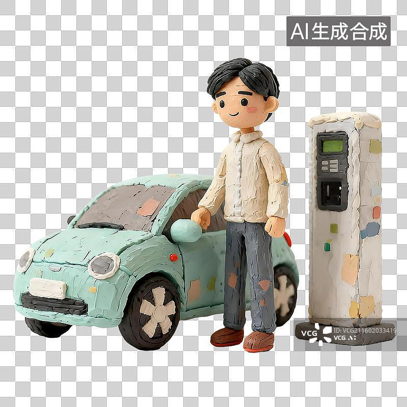 【AI数字艺术】男子站在电动汽车和充电桩旁图片素材