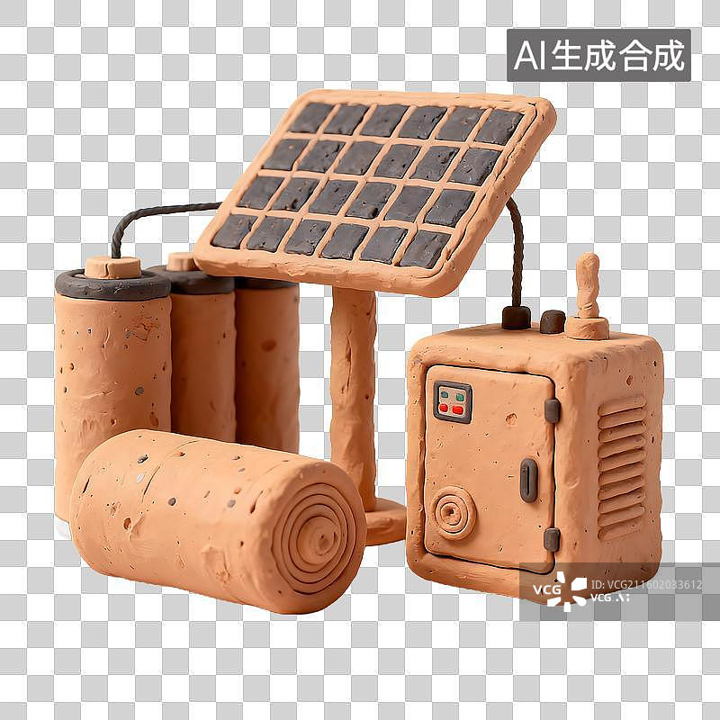 【AI数字艺术】太阳能储能系统黏土模型图片素材