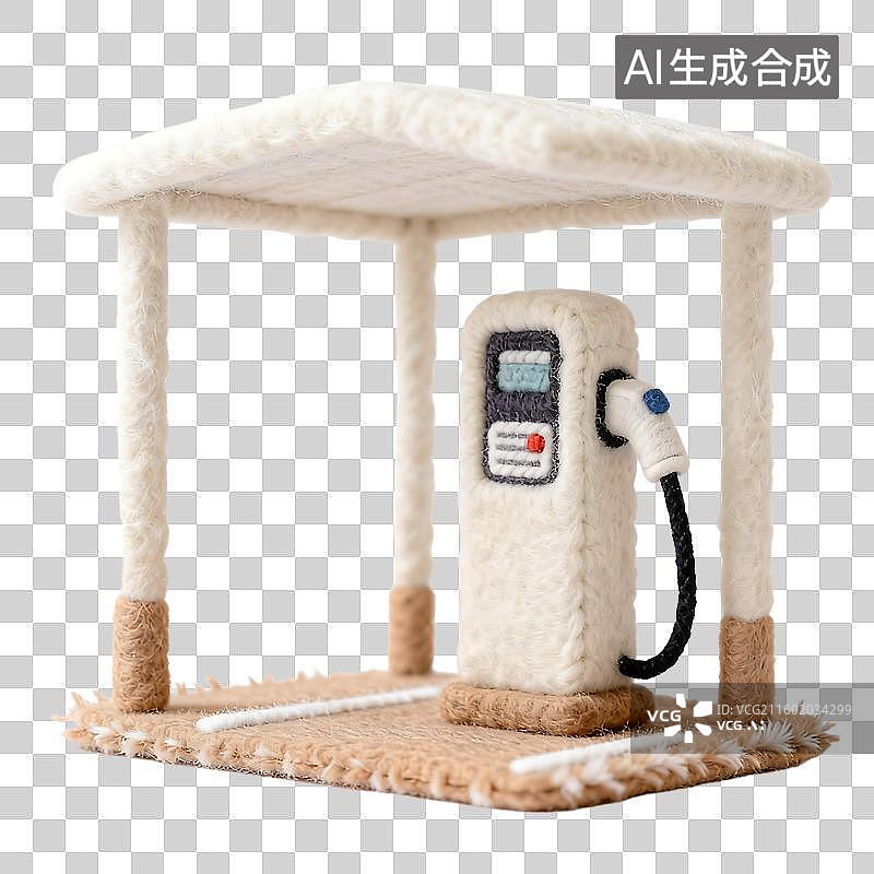【AI数字艺术】手工羊毛毡微型加油站模型图片素材