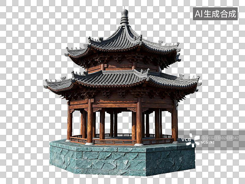 【AI数字艺术】中国传统重檐亭 八角亭 古建筑 免抠素材 3D 渲染图片素材