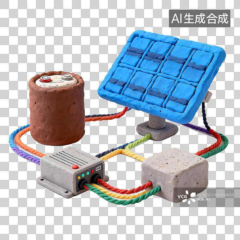 【AI数字艺术】太阳能板与电池供电系统图示图片素材