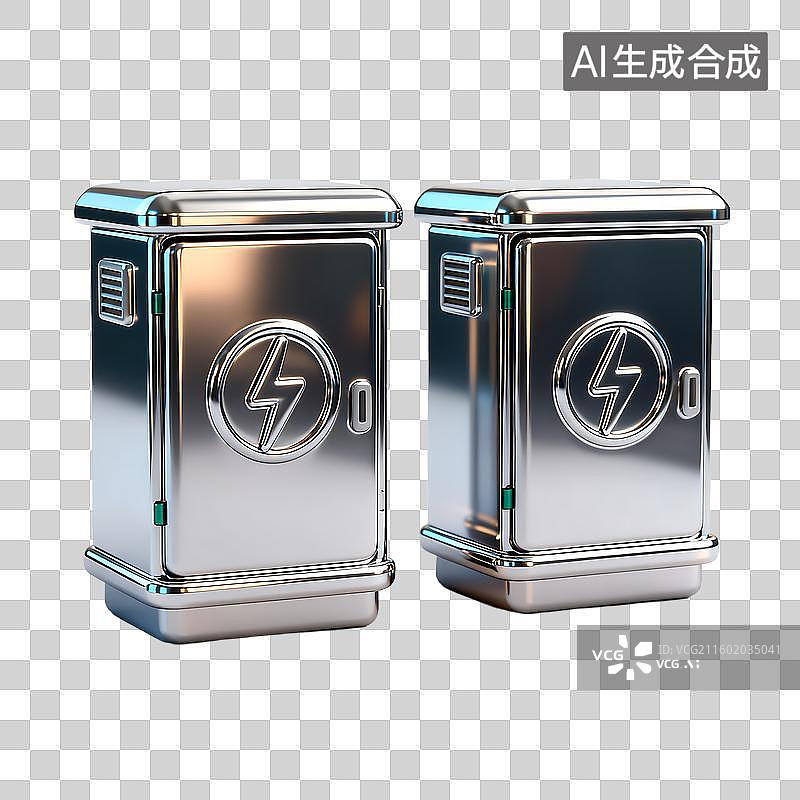 【AI数字艺术】两个带闪电标志的金属电气箱图片素材