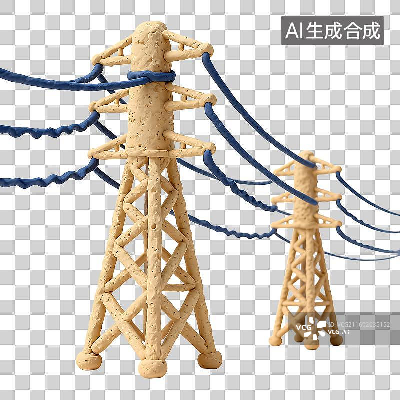 【AI数字艺术】黏土制作的输电塔模型图片素材