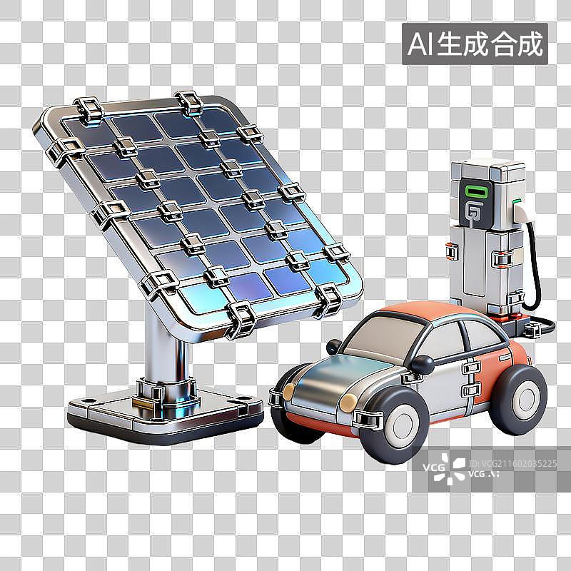 【AI数字艺术】太阳能板与电动汽车的环保理念图片素材