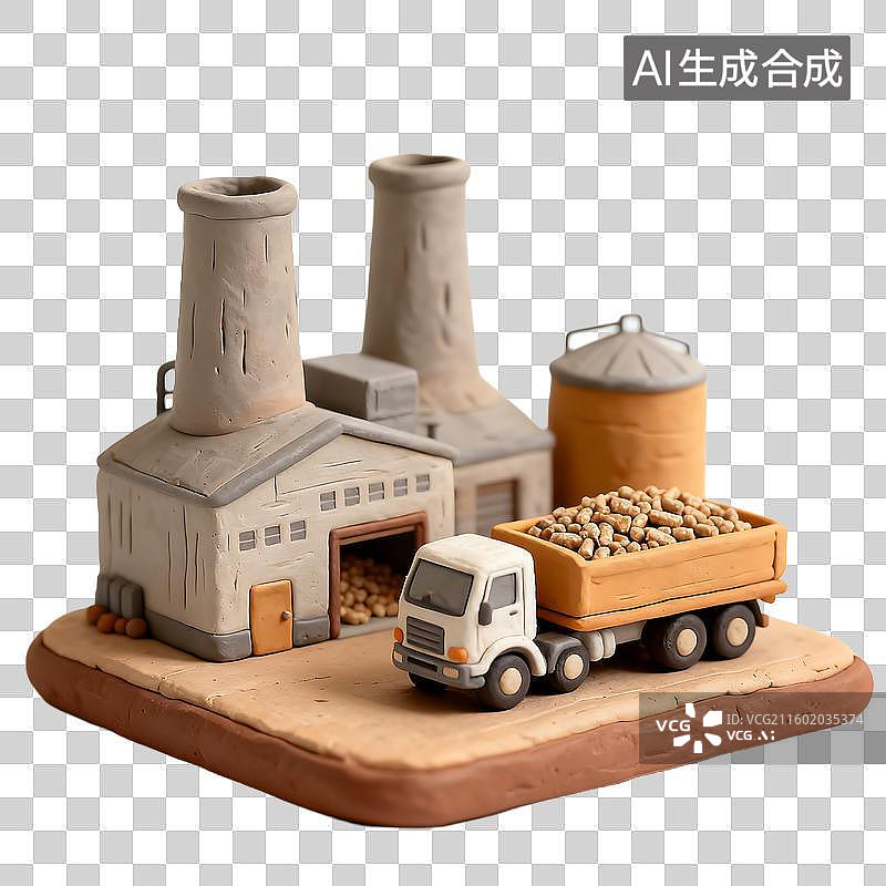 【AI数字艺术】工业工厂微型模型及运粮卡车图片素材