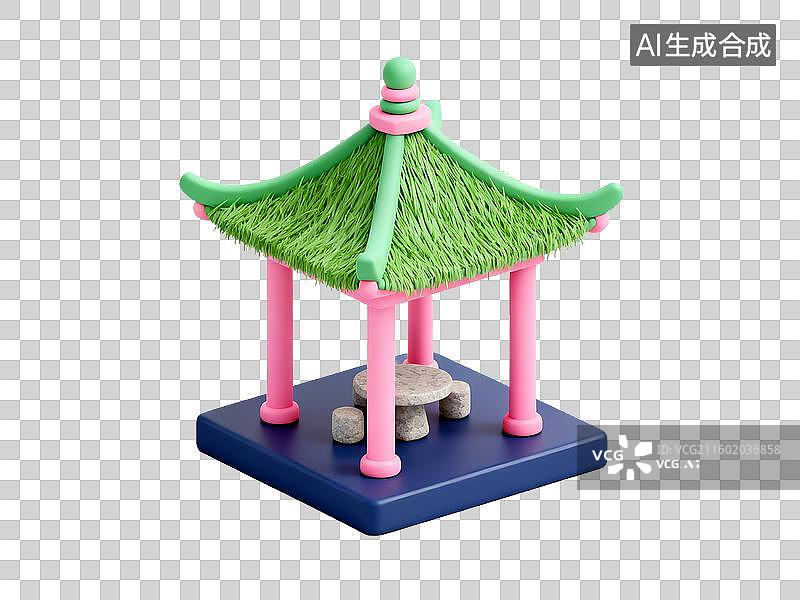 【AI数字艺术】中国传统凉亭 古建筑 免抠素材 3D 渲染 园林建筑图片素材