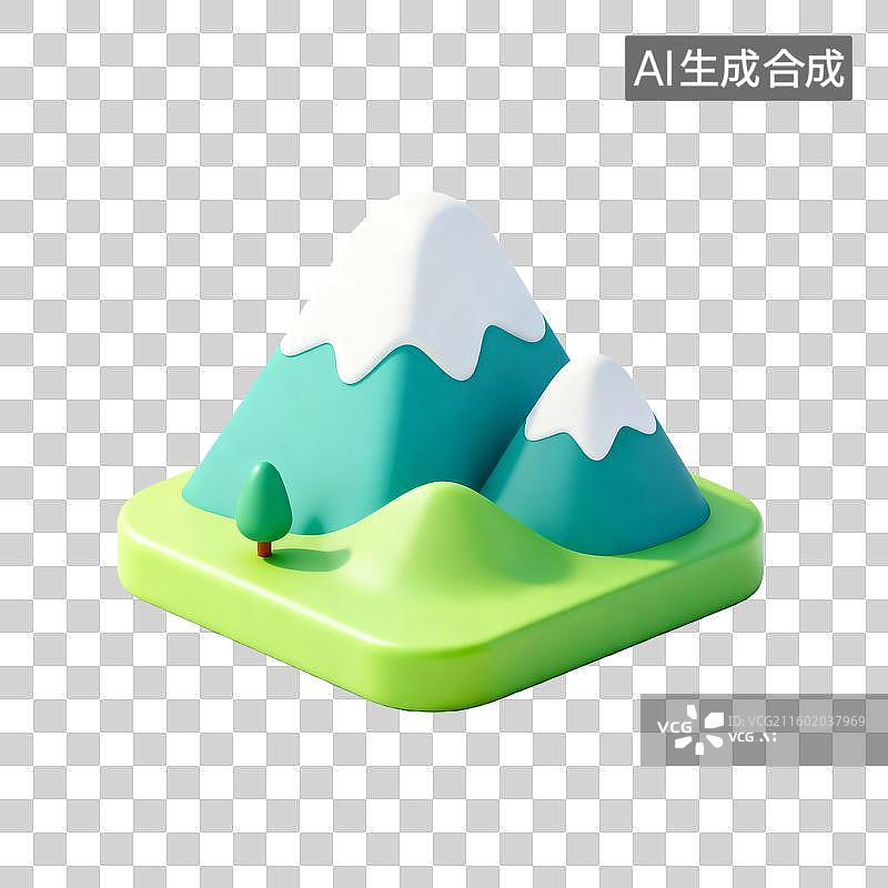 【AI数字艺术】轻拟物3D立体山脉图标图片素材