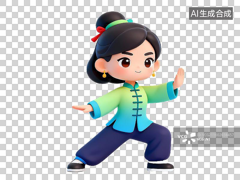 【AI数字艺术】八段锦太极功夫3D立体卡通健身锻炼人物姿势全身像图片素材