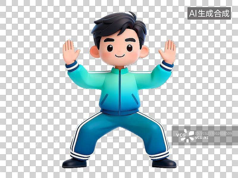 【AI数字艺术】八段锦太极功夫3D立体卡通健身锻炼人物姿势全身像图片素材