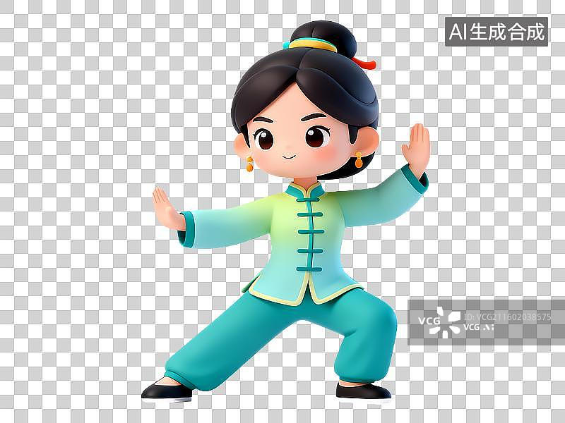 【AI数字艺术】八段锦太极功夫3D立体卡通健身锻炼人物姿势全身像图片素材