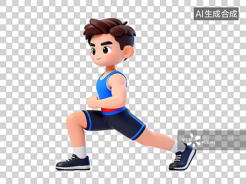【AI数字艺术】弓步拉伸瑜伽3D立体卡通健身锻炼人物姿势全身像图片素材