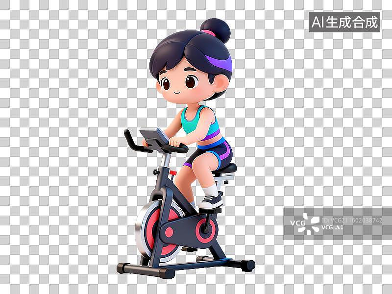 【AI数字艺术】动感单车3D立体卡通健身锻炼人物姿势全身像图片素材