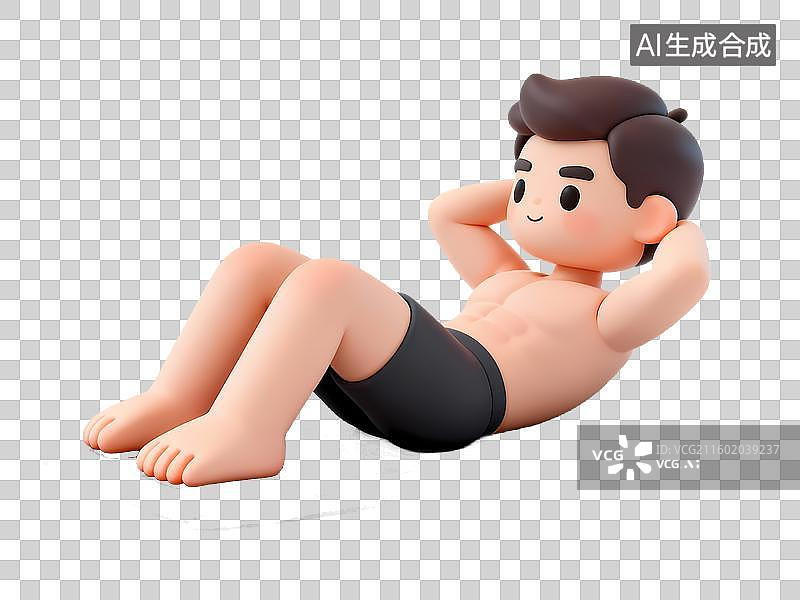 【AI数字艺术】瑜伽仰卧起坐卷腹3D立体卡通健身锻炼人物姿势全身像图片素材
